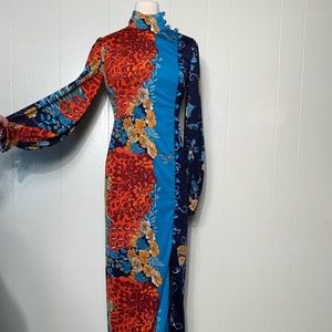 Ronald Amey Rare Vintage 1970 Dress Maxi Cheongsam Floral